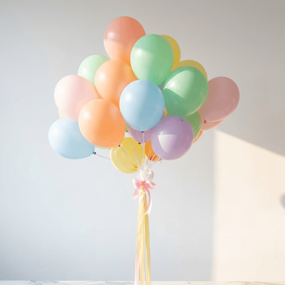 30 Pastel Helium Balloon Bouquet with Ribbon Tails