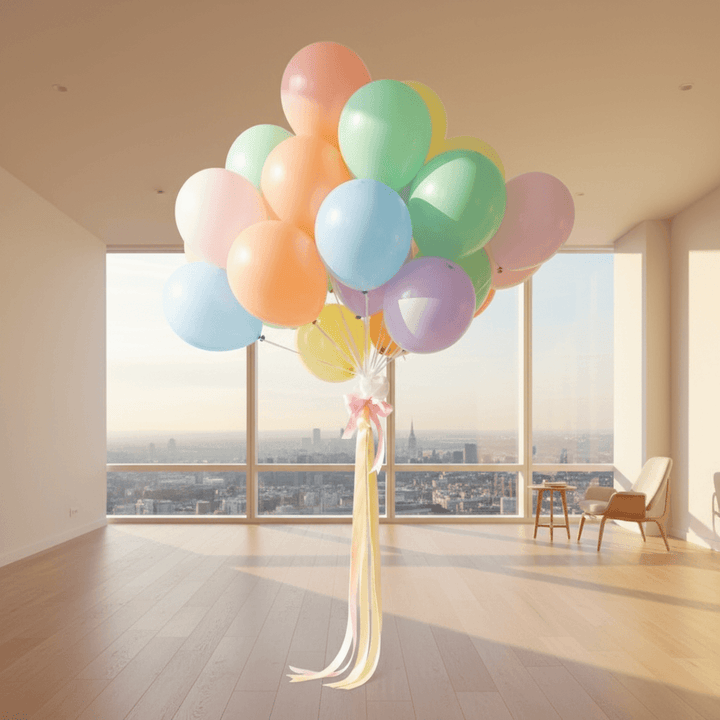 30 Pastel Helium Balloon Bouquet with Ribbon Tails