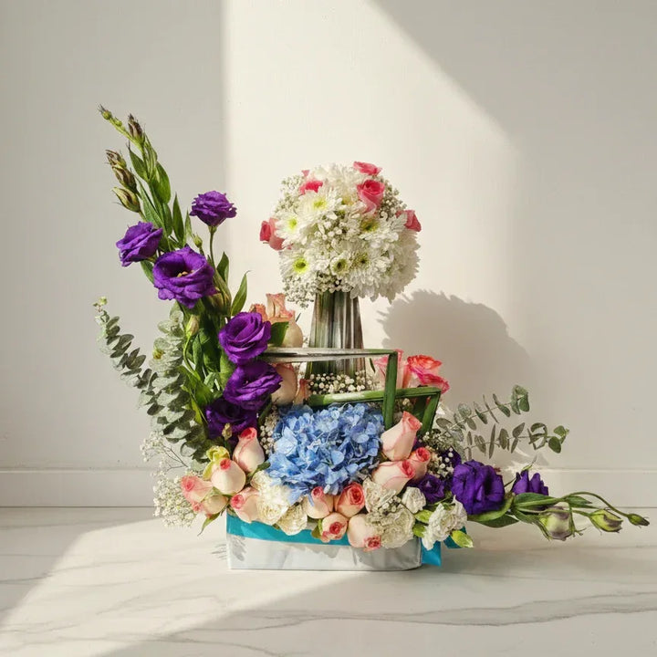 Roses and Hydrangea Bouquet with Eustoma - atfleurs