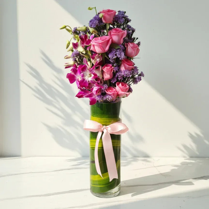 Pink Rose and Orchid Vase - atfleurs