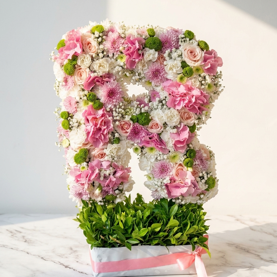 Letter Floral Arrangement with Pink Roses