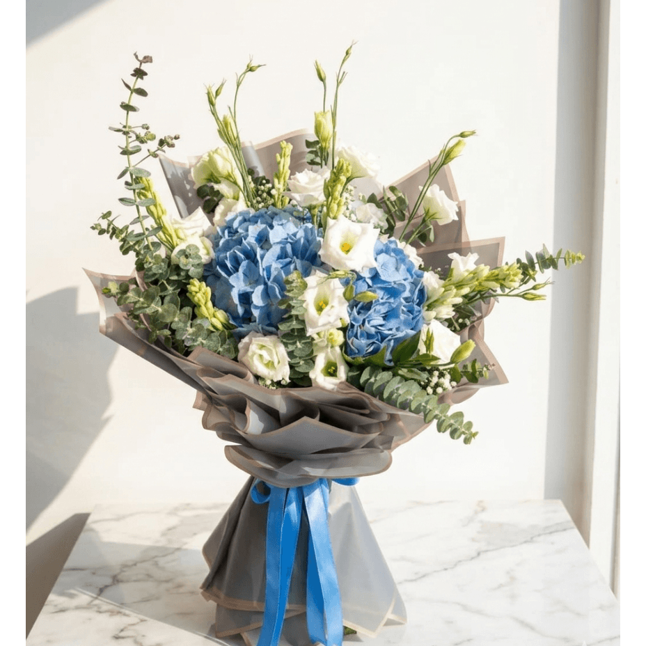 Blue Hydrangea Bouquet with Tuberose