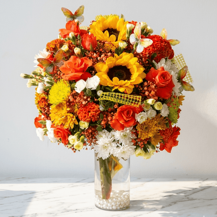 Sunflower Bouquet with Orange Roses
