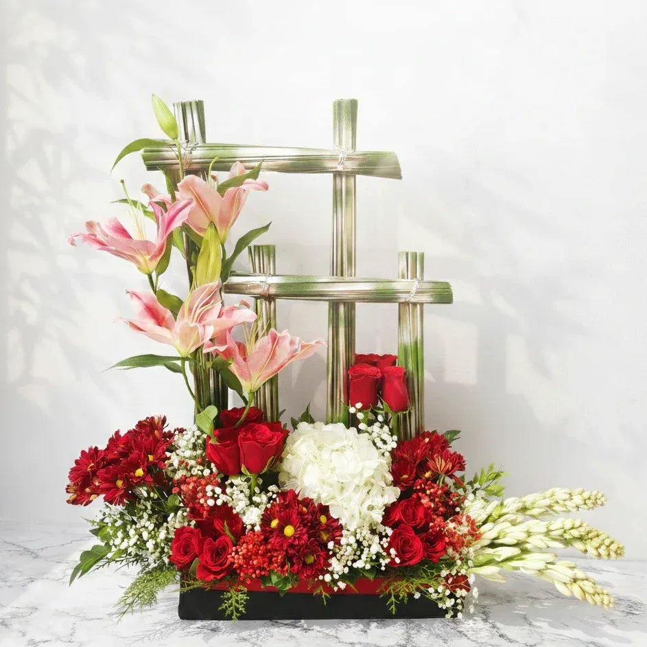 Lily and Rose Bouquet with Baby’s Breath - atfleurs