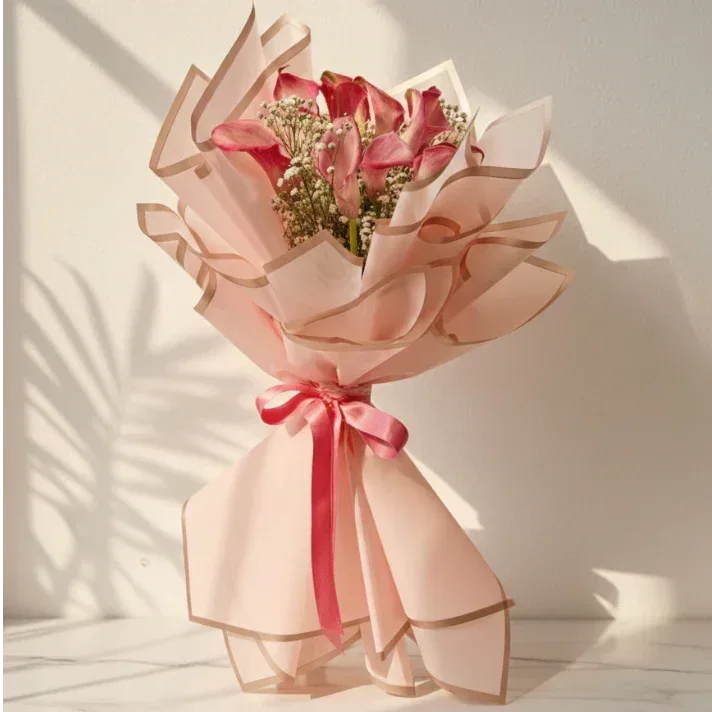Pink Calla Lilies Bouquet with Baby’s Breath - atfleurs