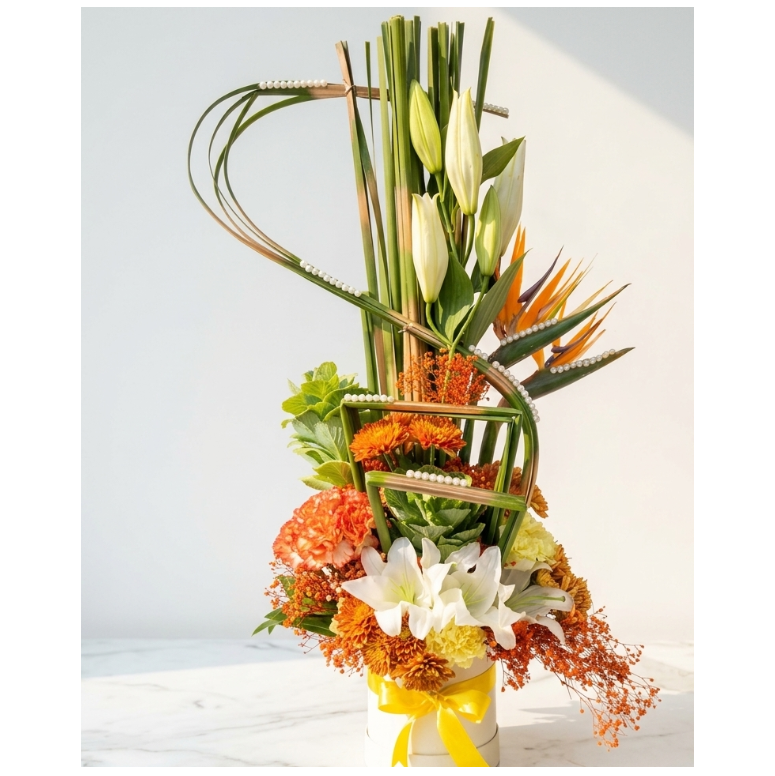 White Lily Bouquet with Bird of Paradise