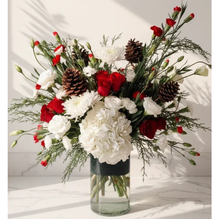 Red and White Winter Vase Arrangement - atfleurs