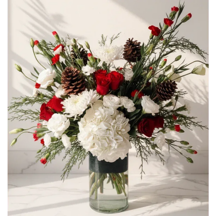 Red and White Winter Vase Arrangement - atfleurs