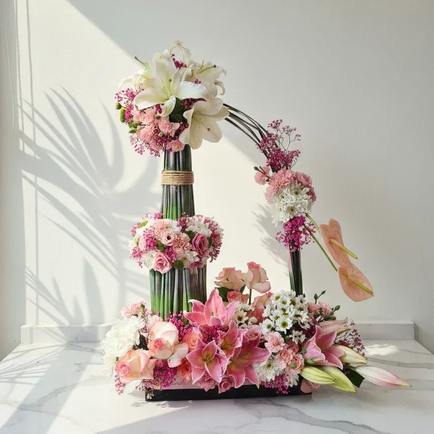 Pink Lily Bouquet with White Chrysanthemums - atfleurs