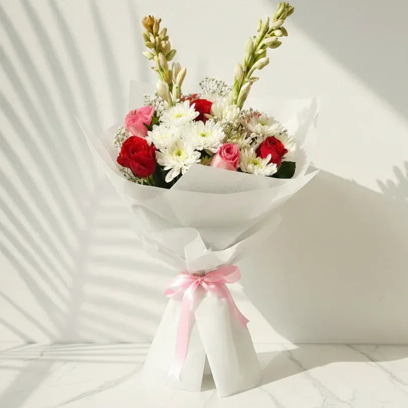 Roses and Chrysanthemums Bouquet with Tuberose - atfleurs