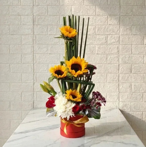 Yellow Lily and Hydrangea Box Arrangement - atfleurs