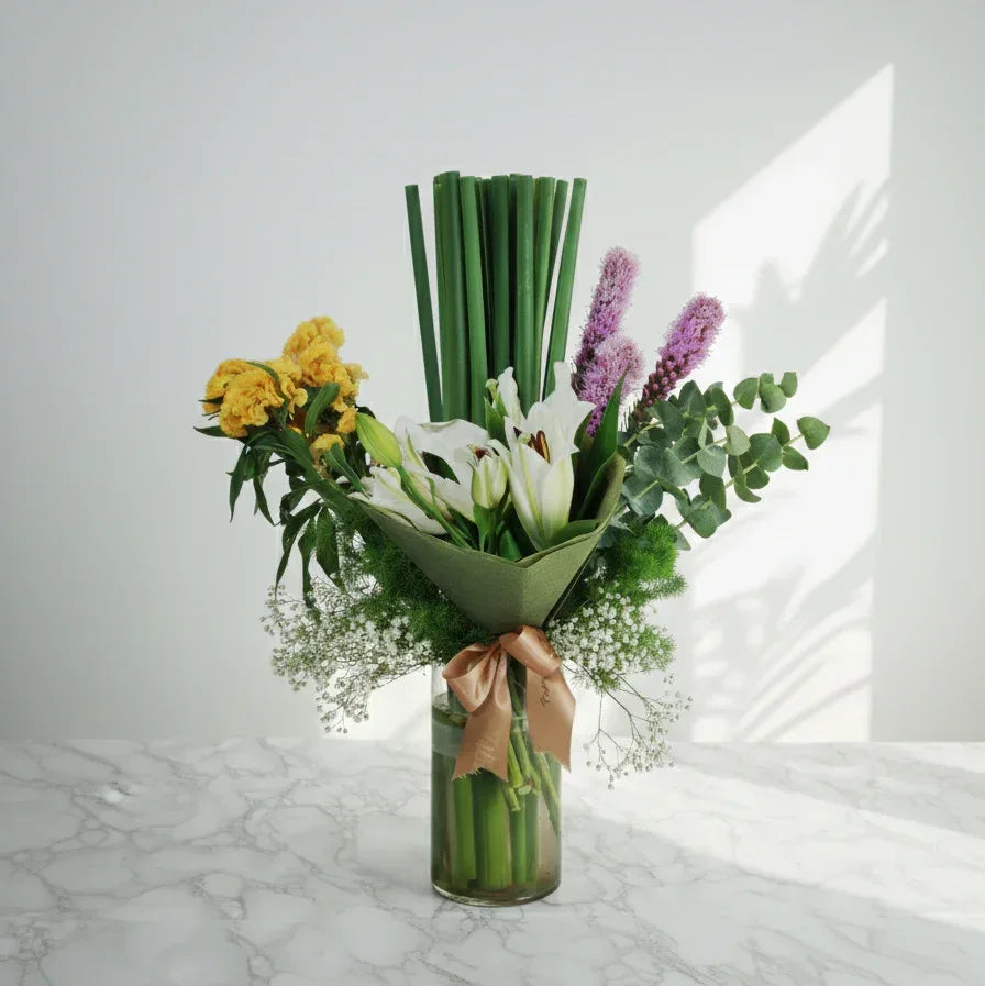 Lilliam & Blazing Star Flowers in Vase - atfleurs