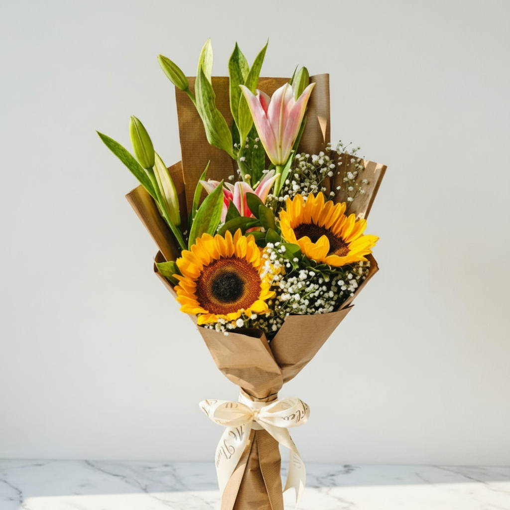 Sunflower Bouquet with Pink Lilies