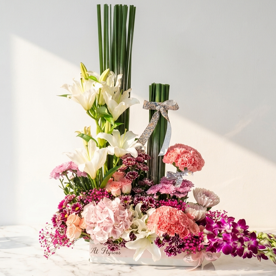 Lily and Carnation Bouquet with Chrysanthemums