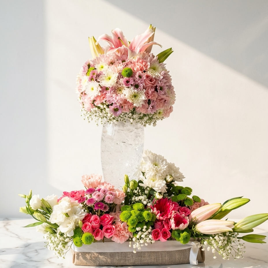 Fancy Floral Arrangement with Pink Chrysanthemums
