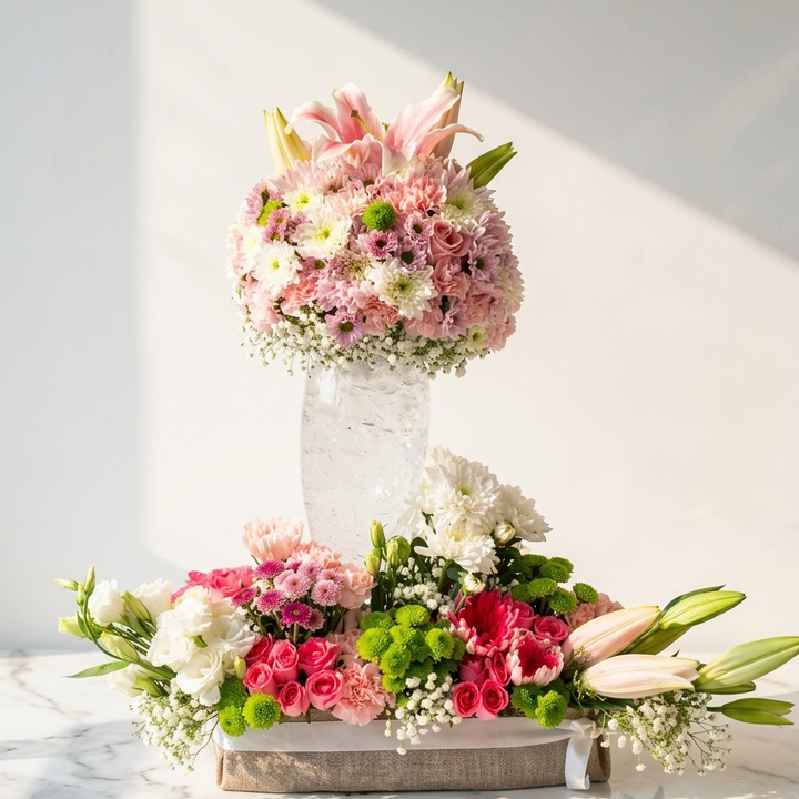 Pink and White Mix flowers | Fancy Bouquet | Atfleurs | Bandra Mumbai