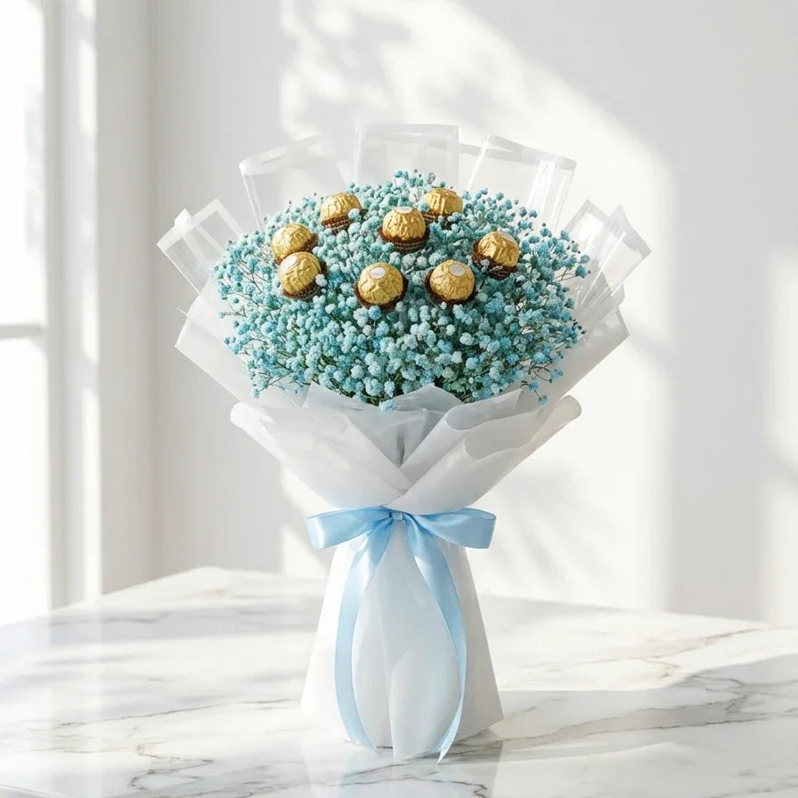 Gypsophila Bouquet with Chocolates - atfleurs