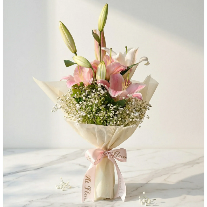 flower bouquet by Atfleurs | floral arrangement | Pink Tulips | Fancy Bouquet