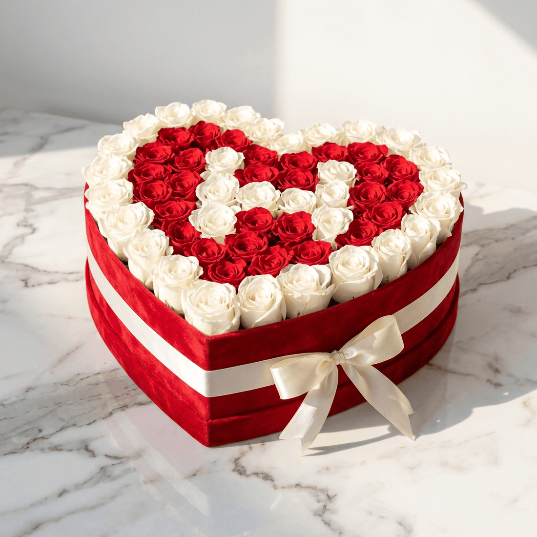 100 Rose Heart Box with Custom Letter or Number - atfleurs