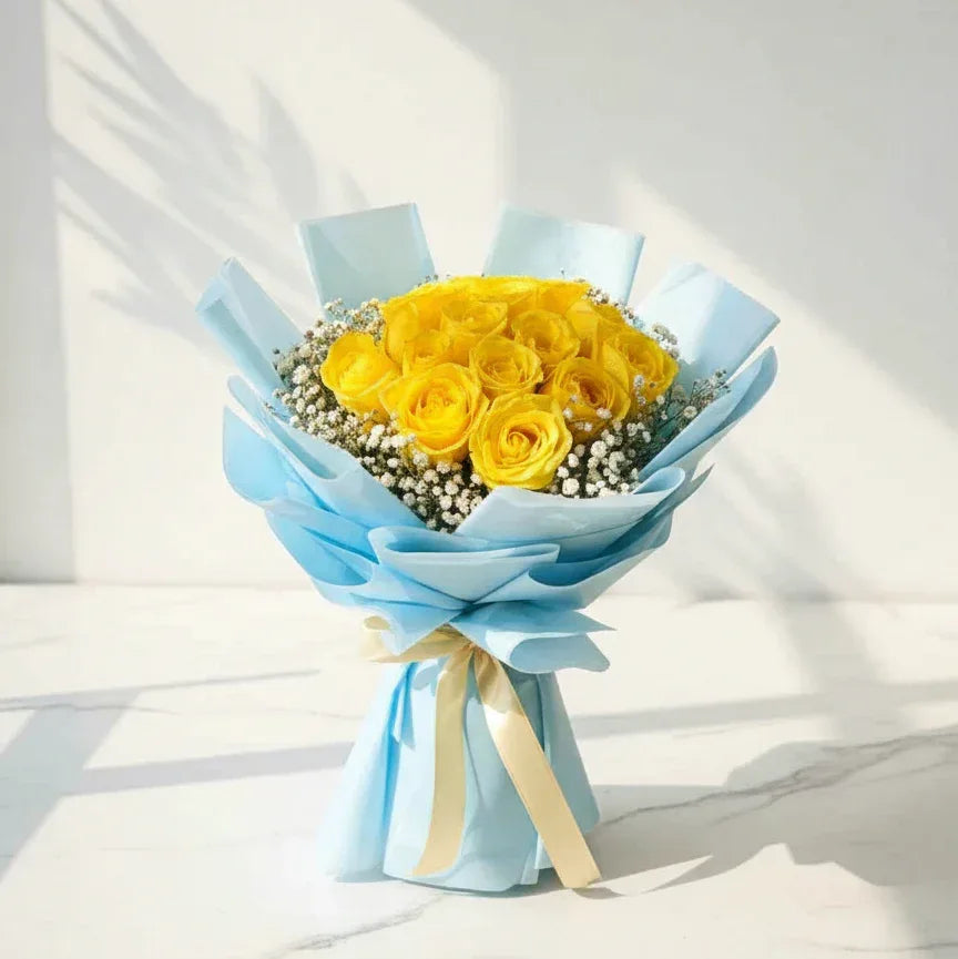 13 Yellow Roses with Baby’s Breath - atfleurs