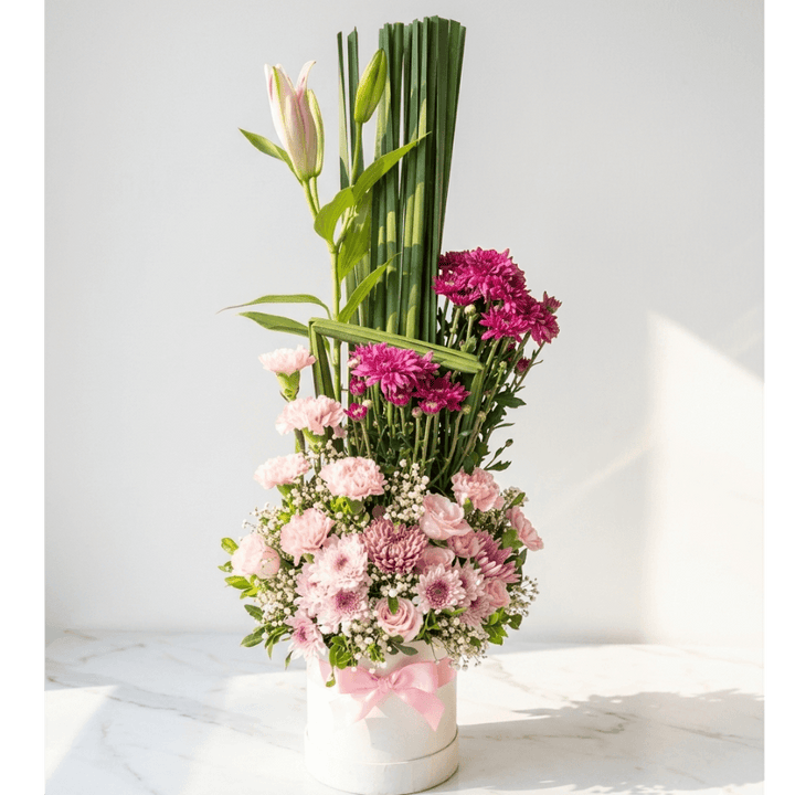 Peach & Pink Rose Floral Box Arrangement