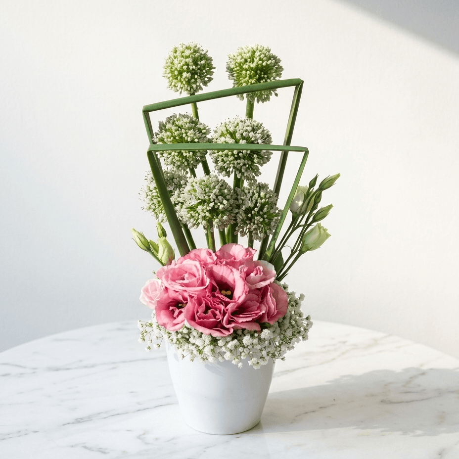 Pink Lisianthus Bouquet with Ornamental Allium