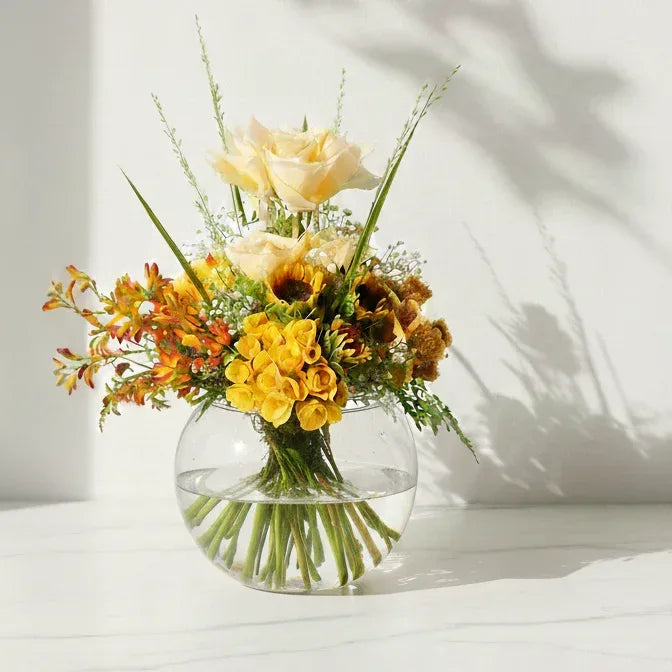 Roses & Sunflowers Bouquet with Orchids - atfleurs