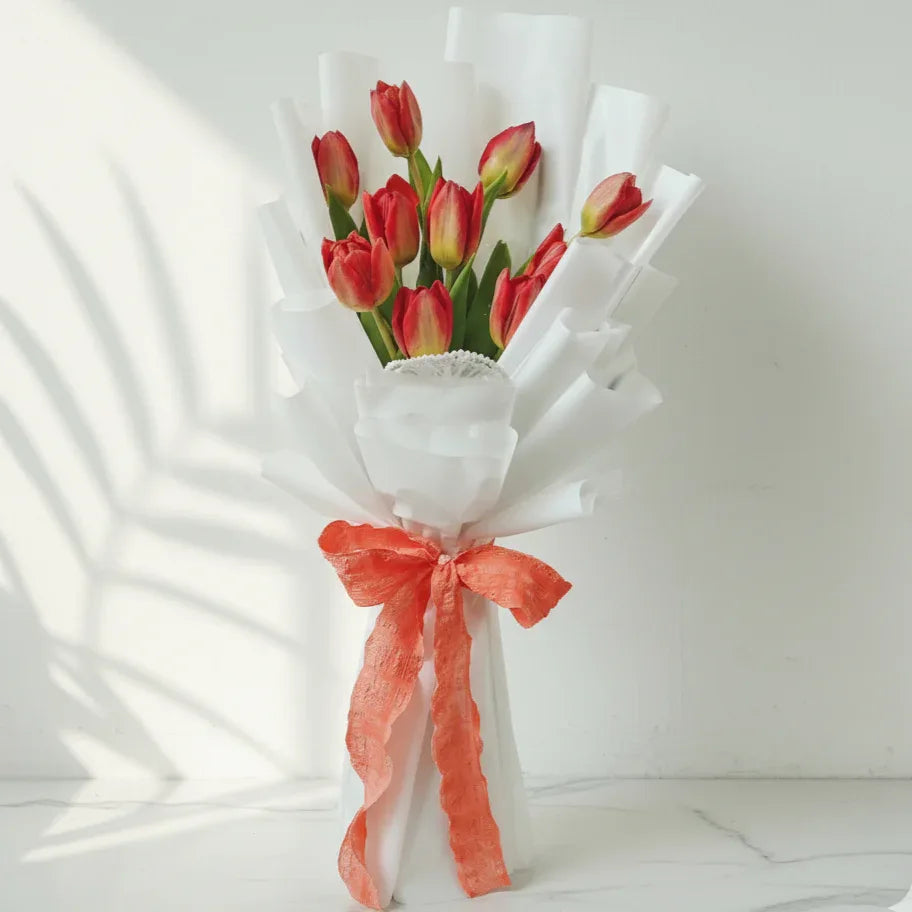 Orange Tulip Hand Bouquet with orange Ribbon - atfleurs