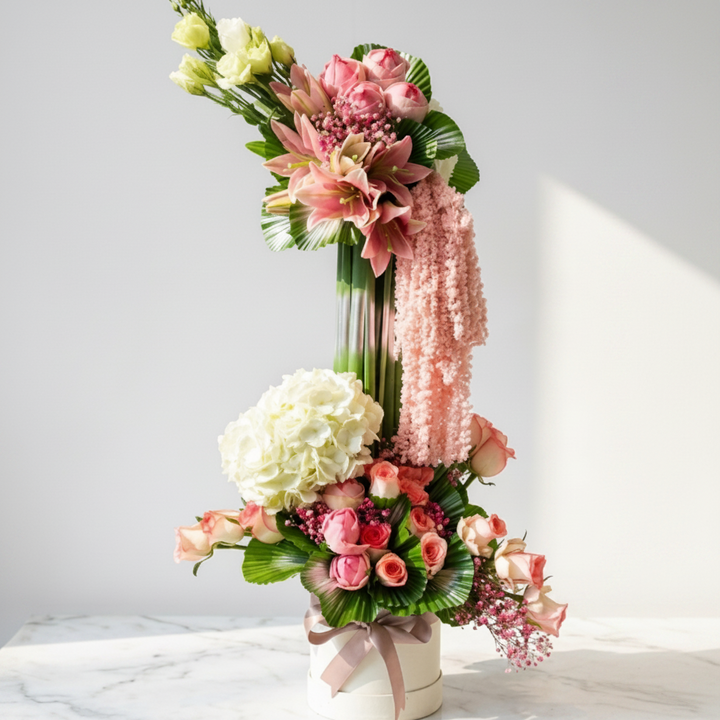 Pink Lily Arrangement with Pink Roses