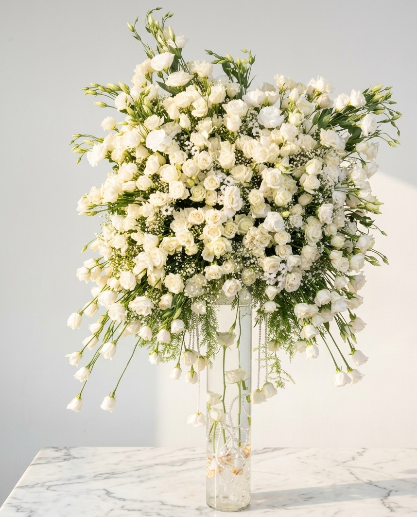 White Rose Bouquet with Baby's Breath