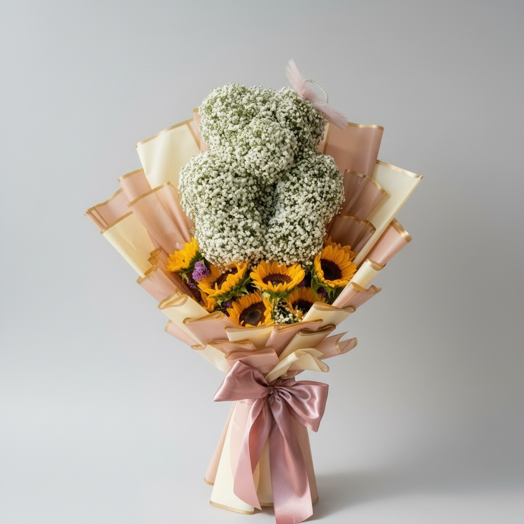 Teddy Bear Hand Bouquet with Sunflower