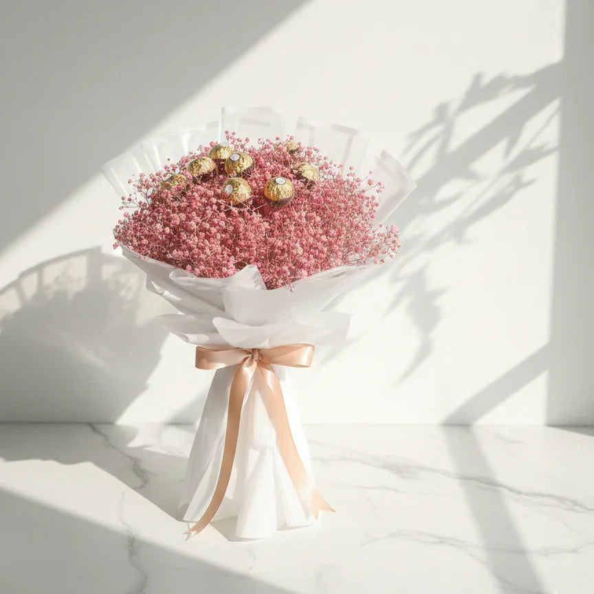 Gypsophila Bouquet with Chocolates - atfleurs