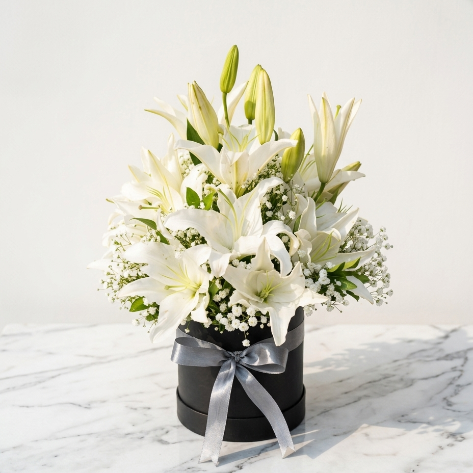 White Lily Bouquet with Baby’s Breath