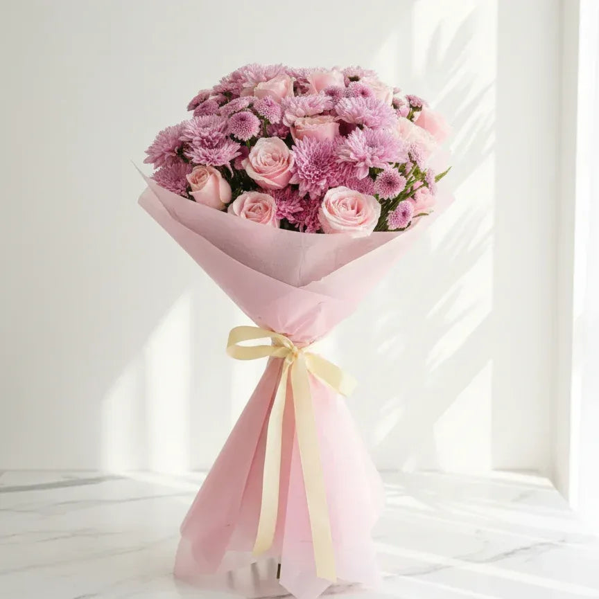 Pink Rose and Chrysanthemums Wrap - atfleurs