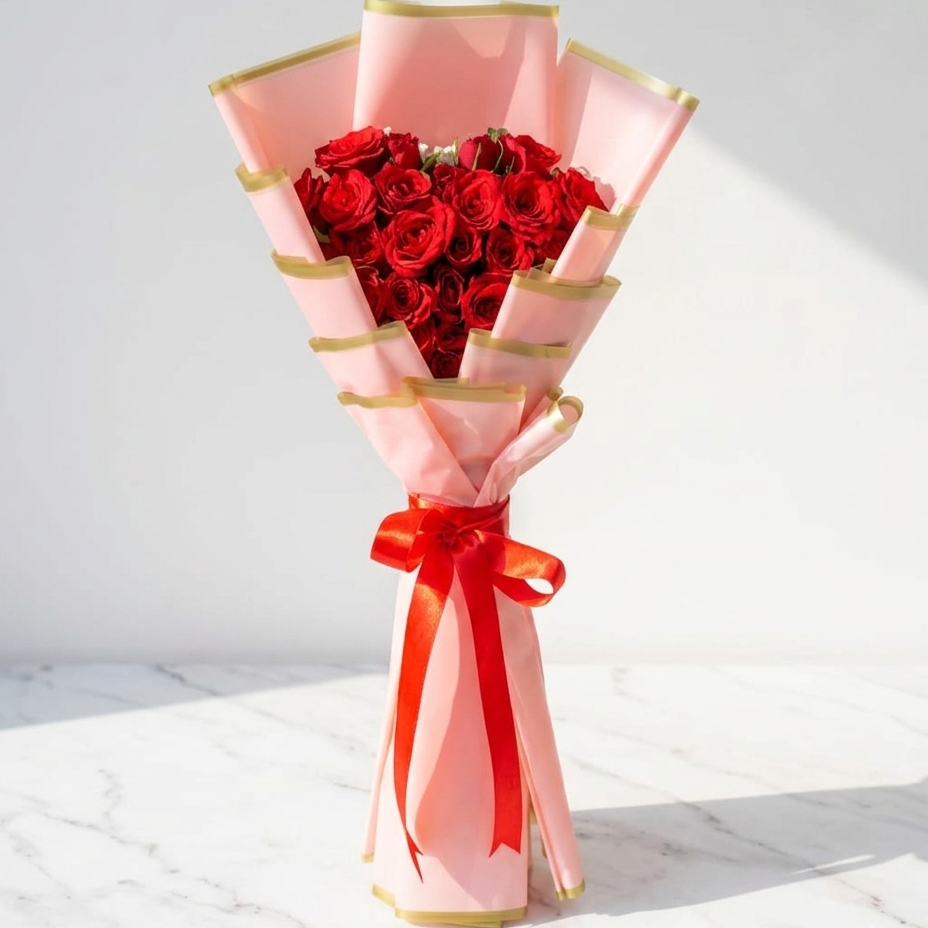Heart Shape Red Rose Bouquet with Fillers