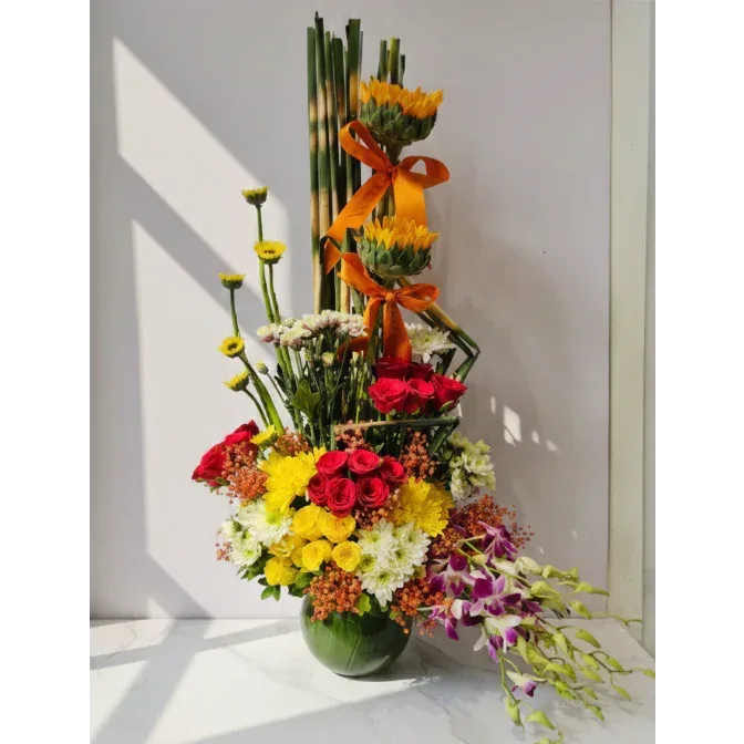 Mixed Flowers Bouquet with Roses - atfleurs