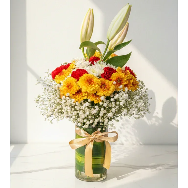 Lily and Carnation Bouquet with Baby’s Breath - atfleurs