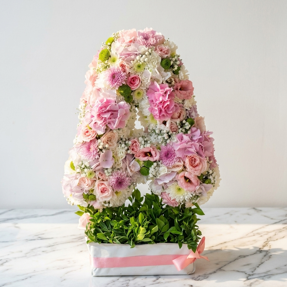 Letter Floral Arrangement with Pink Roses