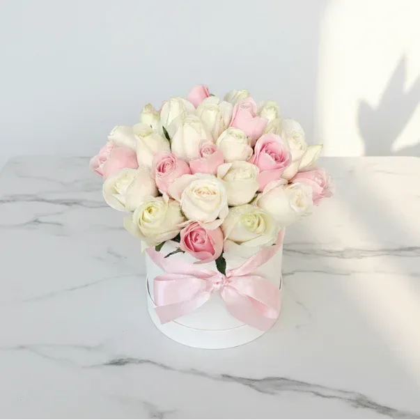 Pink and White Rose Bouquet with Greenery - atfleurs