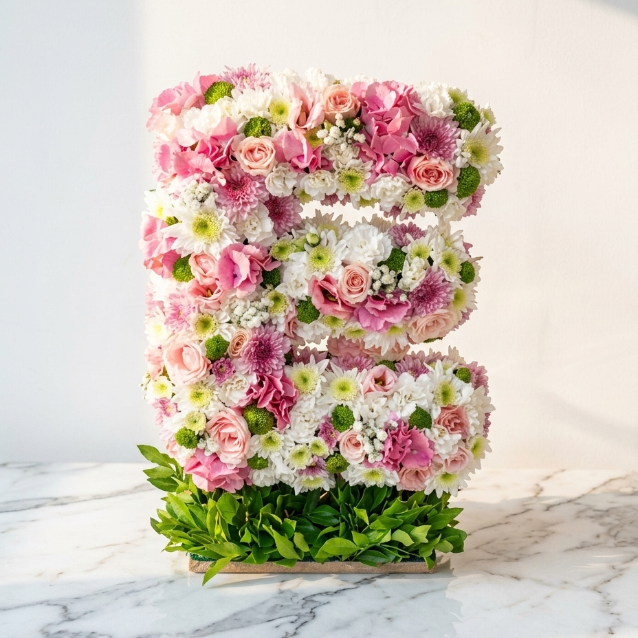 Letter Floral Arrangement with Pink Roses