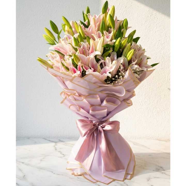 Pink Lily Bouquet with Baby’s Breath