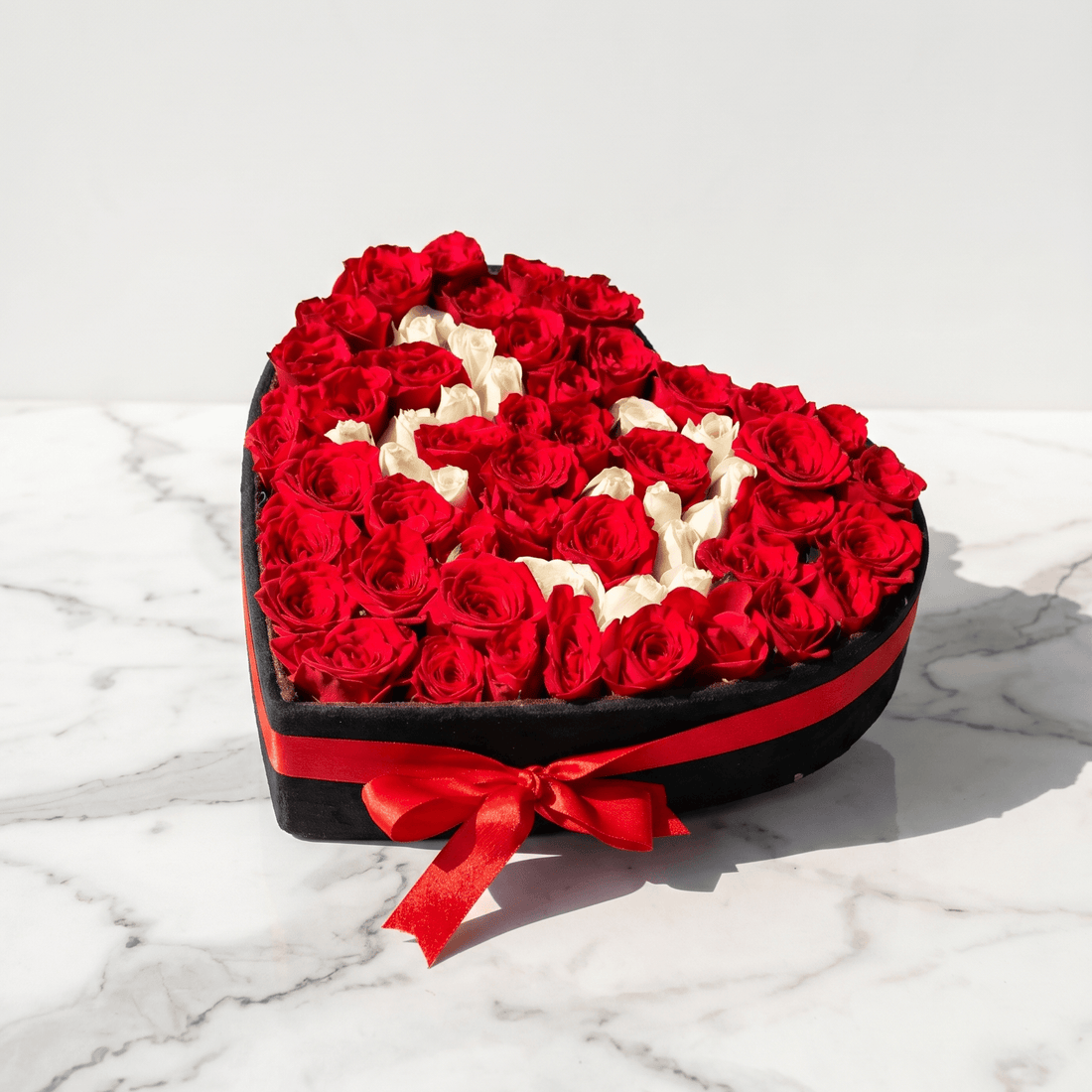 100 Rose Heart Box with Custom Letter or Number - atfleurs