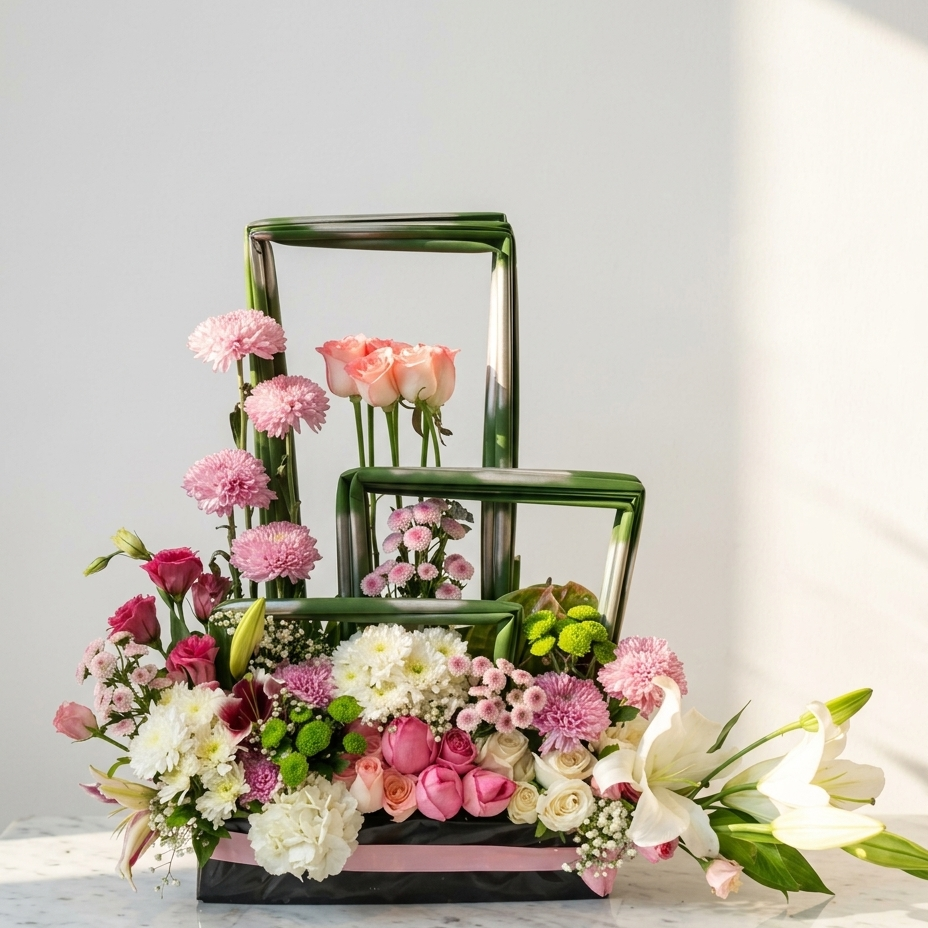 Rose and Chrysanthemum Bouquet with Lilies