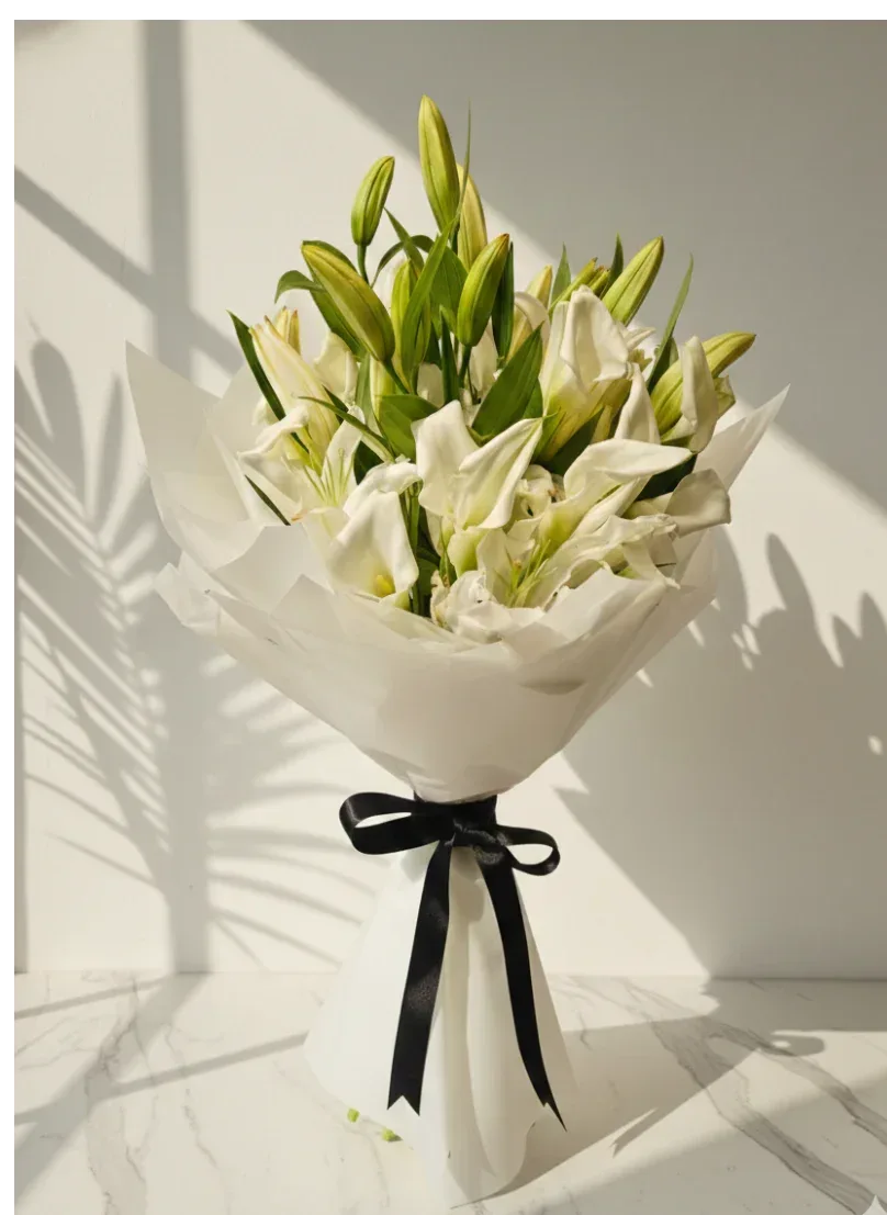 White Lilies Bouquet with Calla Lilies - atfleurs