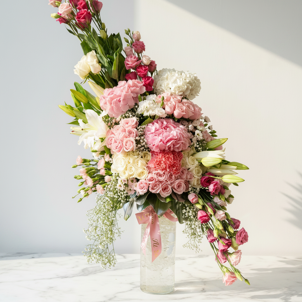 Pink Rose & Hydrangea Bouquet with Baby’s Breath