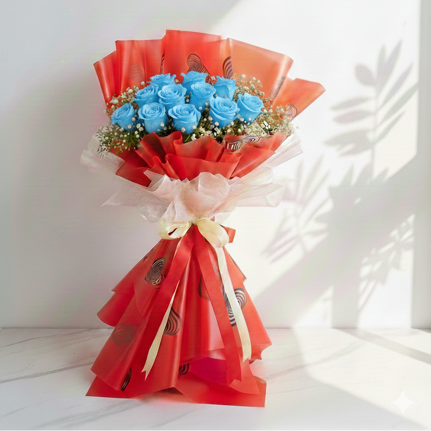 Sprayed Roses Bouquet with Baby’s Breath
