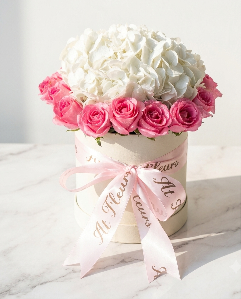 Round Pink Rose Bouquet with White Hydrangea