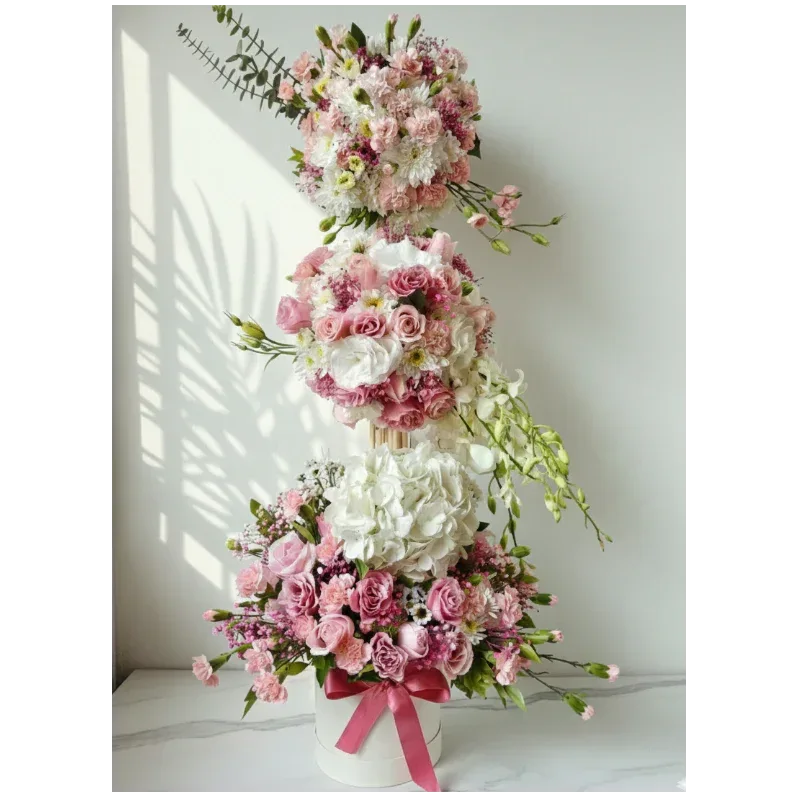 Pink Roses Arrangement with White Hydrangea - atfleurs