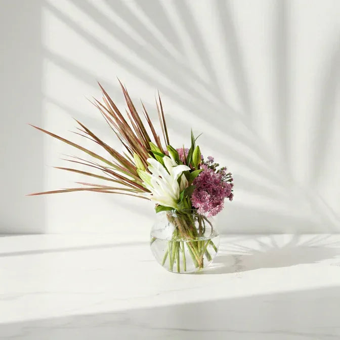 White Lilies Bouquet with Purple Statice - atfleurs