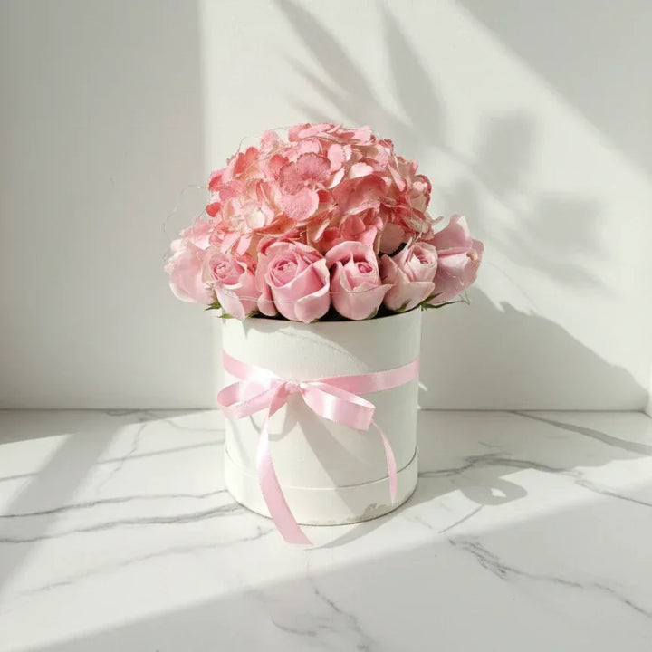 Hydrangea & Rose Box Arrangement for Gifting - atfleurs